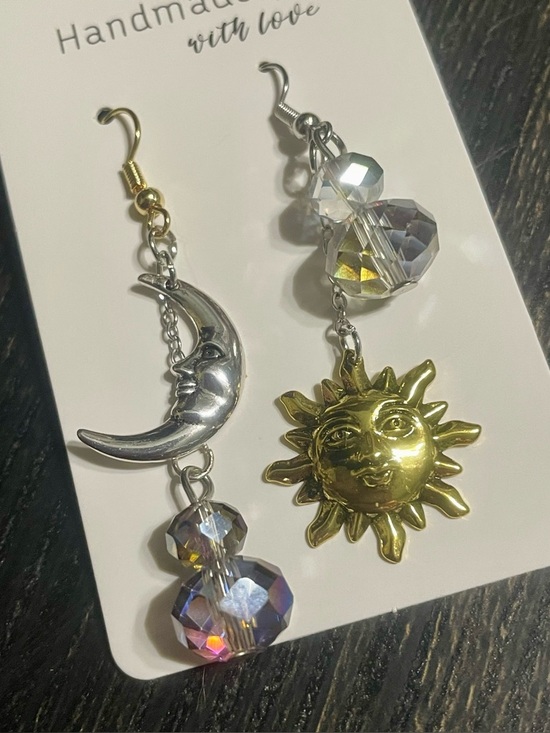 Hand Crafted Jewelry - ❌❌SOLD❌❌Hand Crafted Gold Sun & Silver Moon Asymmetrical Dangle Earrings